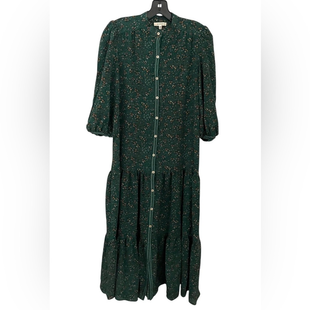 Max Studio Green Floral Maxi Dress Ruffle Cottagecore 3/4Sleeve Sz Med Long Boho